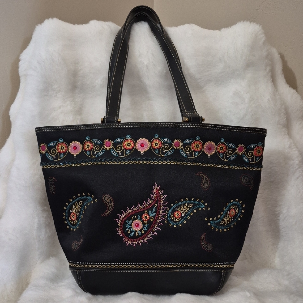Vintage Liz Claiborne Embroidered Paisley Floral Tote Shoulder Bag